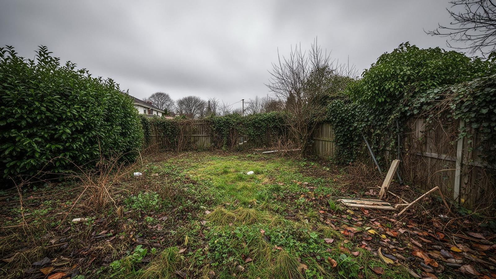 Verwilderter Garten vor der Umgestaltung in Wachtberg